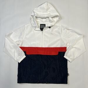 Beautiful Giant Mens Hooded Lightweight Windbreaker Jacket Size Small White Red